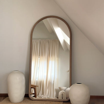 Espejo Amora – Espejo de cuerpo entero grande con marco de madera curvado (180 cm x 90 cm)**